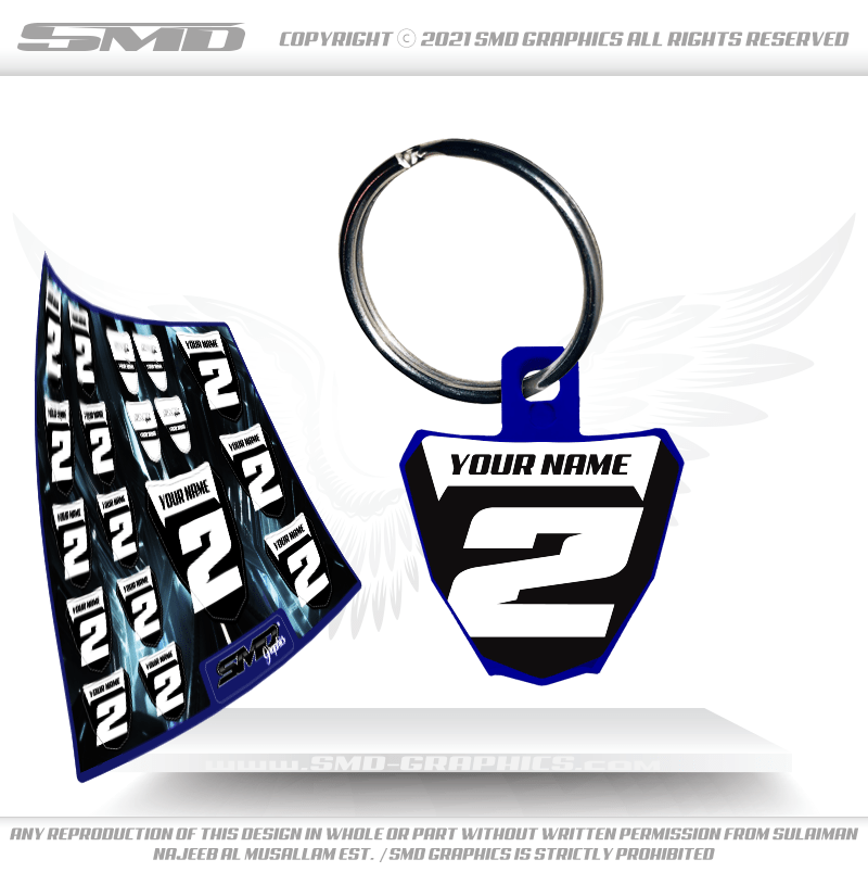 Blue - Number Plate Keychain + Stickers