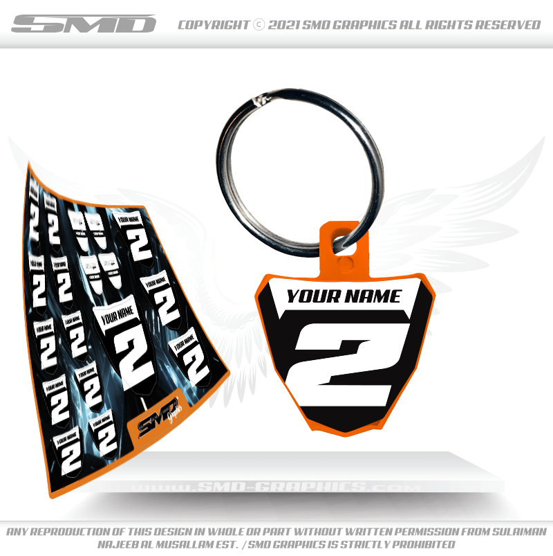 Orange - Number Plate Keychain + Stickers