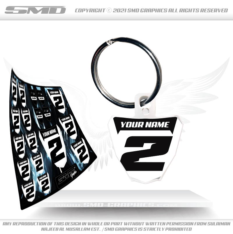 White - Number Plate Keychain + Stickers